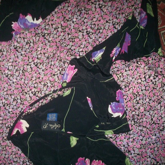 Vtg 90s Y2K Lola P Rayon Flowy Floral Midi Fairy Grunge Dress Gray Sz Medium - Picture 12 of 12